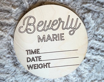 Baby announcement wood circle sign, Baby birth announcement, Personalized baby name, wood circle baby sign, wooden circle baby name sign