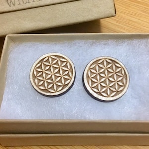 Flower of Life Wood Stud Earrings, flower of life, sacred geometry