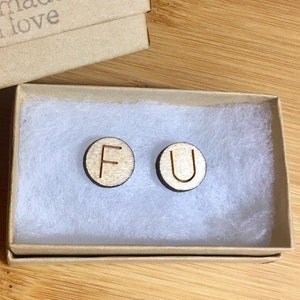 F*** Y**   F U Wood Stud Earrings, wood stud earrings - Jewelry