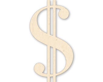 Dollar Sign Wood Cutout – Laser Cut Birch Money Symbol for Crafts