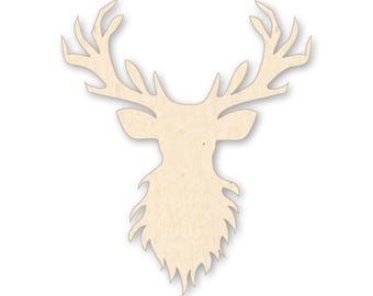 Elk Head Wood Cutout, Laser Cut Baltic Birch Stag Bust, Rustic Antler Wall Decor