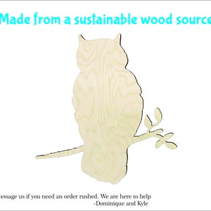 Owl on a Branch -Multiple Sizes- Wood cutout Craft Supply-Sanded -