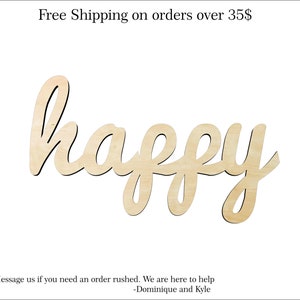 happy -Multiple Sizes-word cutout- Wood Craft Supply - Hanging wall decor - script