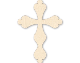 Ornate Wood Cross Cutout: Unfinished Birch Christian Wall Decor for Crafts