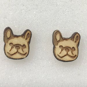 French Bulldog Earrings, french bulldog jewelry, french bulldog wood earring, french bulldog