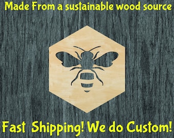 Bee wood cutout, bee honeycomb cutout -Multiple Sizes-Wood cutout Craft Supply-Sanded