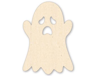 Unfinished Baltic Birch Ghost Cutout, Halloween Door Hanger Blank, Spooky Craft Sign