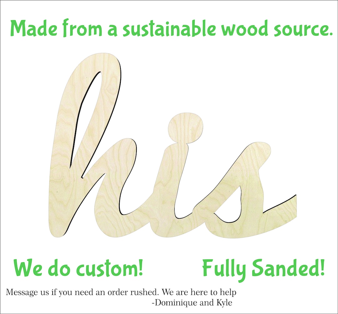 His -multiple Sizes-cursive Word Cutout- Wood Craft Supply - Hanging ...