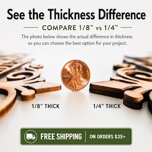a close-up of a penny next to a wooden object, with text above and below the objects.
