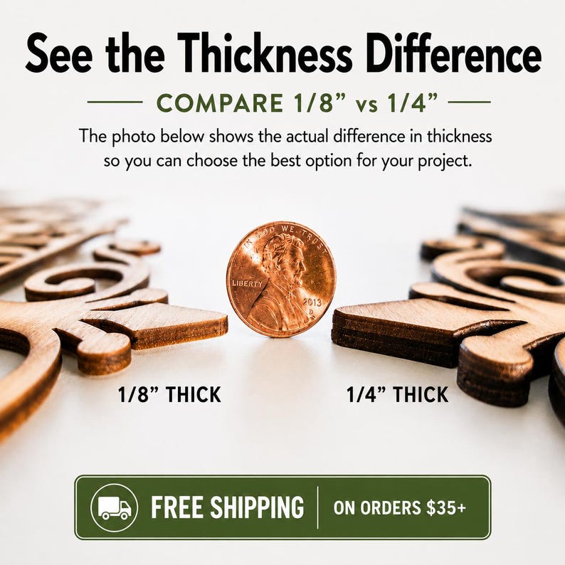 a close-up of a penny next to a wooden object, with text above and below the objects.