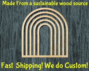 Boho Rainbow Wood Cutout, Baltic Birch, DIY Craft Supply