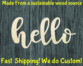 Hello Script  -Multiple Sizes-word cutout- Wood Craft Supply - Hanging wall decor -