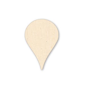 May include: A wooden teardrop-shaped cutout, featuring a light beige color and visible wood grain. The shape is smooth and symmetrical, with a rounded top and a pointed bottom. The cutout is likely for crafts or decorative purposes.