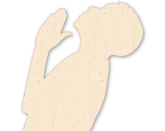 Praying Boy Wood Cutout – Laser Cut Birch Child Prayer Silhouette