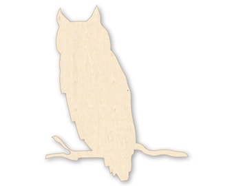 Horned Owl on Branch Wood Cutout – Laser Cut Birch Rustic Decor