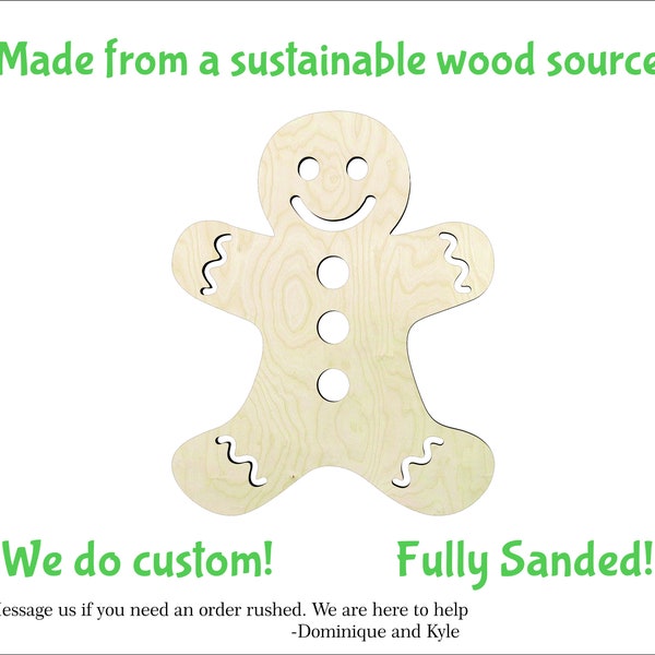 Gingerbread man  -Multiple Sizes-wood Cutouts Wood Craft Supply-Sanded on both sides