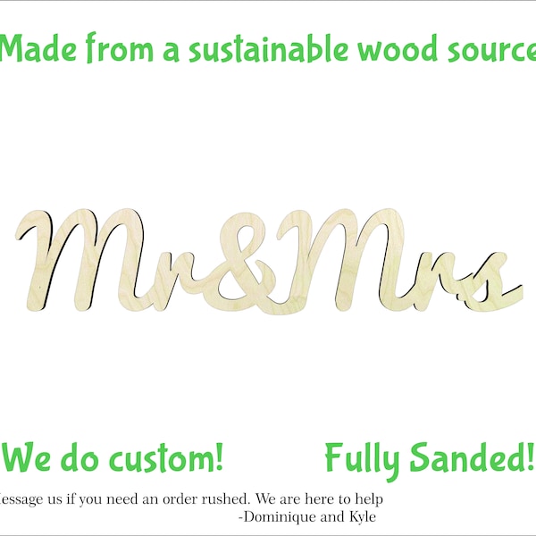 Mr&Mrs cursive -Multiple Sizes-word cutout- Wood Craft Supply - Hanging wall decor -