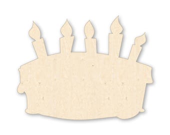 Laser Cut Baltic Birch Birthday Cake Wood Cutout, Unfinished Party Decor Craft