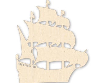 Laser Cut Baltic Birch Pirate Ship Galleon Wall Decor, Unfinished Tall Ship Shape