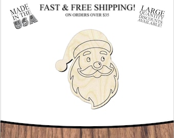 Santa Wood Cutout • Christmas Craft Shape • 1/8” Baltic Birch •DIY Ornament • Holiday DIY Decor
