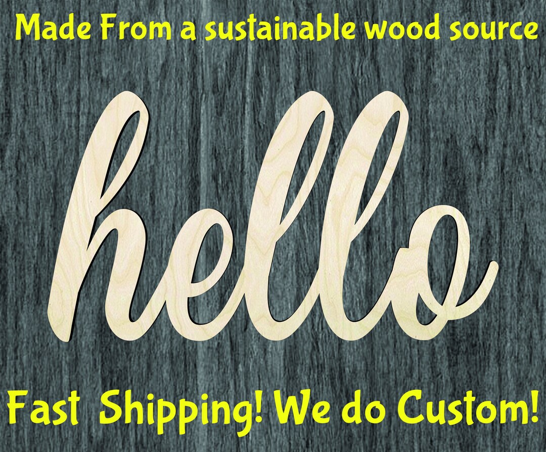 Hello Inprint Hello Script -multiple Sizes-word Cutout- Wood Craft Supply - Hanging ...