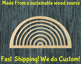 Boho Rainbow Baltic Birch Wood Cutout, Sanded Craft Supply