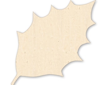 Unfinished Wooden Holly Leaf Cutout, Christmas Holiday Decor Craft Blank