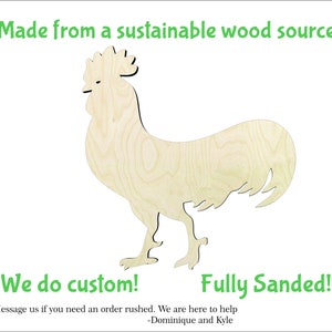 Rooster -Multiple Sizes-Cutouts Wood Craft Supply-Sanded on both sides