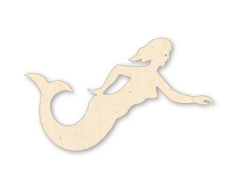 Mermaid Wood Cutout – Swimming Mermaid Silhouette Birch Laser Cut for Beach House Decor