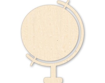 Baltic Birch Globe Wood Cutout, Unfinished World Globe Shape, Laser Cut Travel Craft Blank