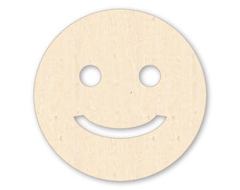 Smiley Face Wood Cutout – Unfinished Laser Cut Happy Face Sign for DIY Crafts
