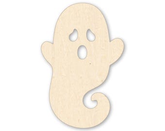 Flying Ghost Wood Cutout, Surprised Halloween Decor, Baltic Birch Door Hanger Blank