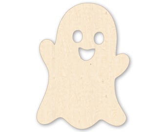 Happy Ghost Wood Cutout, Smiling Halloween Door Hanger, Baltic Birch DIY Sign