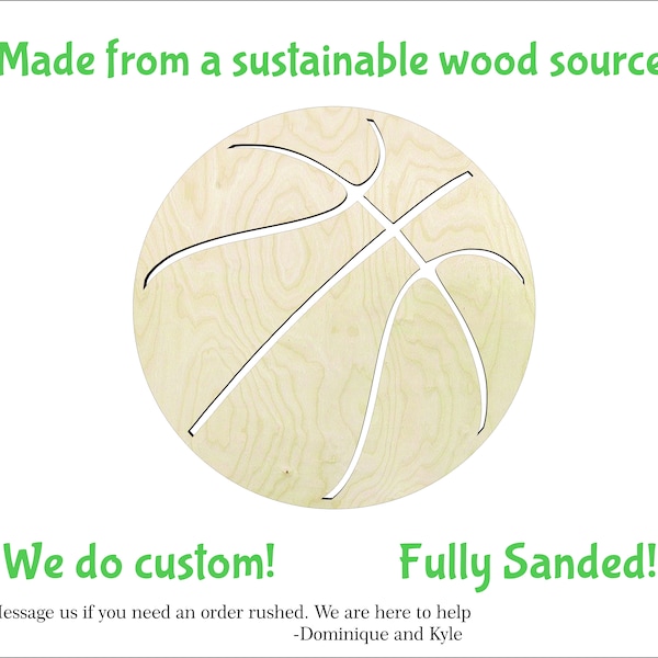 Basketball -Multiple Sizes- wood Cutouts Wood Craft Supply-Sanded on both sides