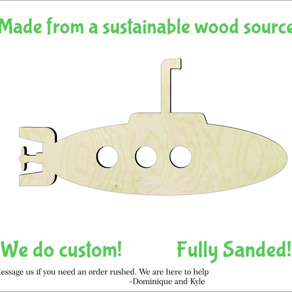 Submarine  -Multiple Sizes-wood Cutouts Wood Craft Supply-Sanded on both sides