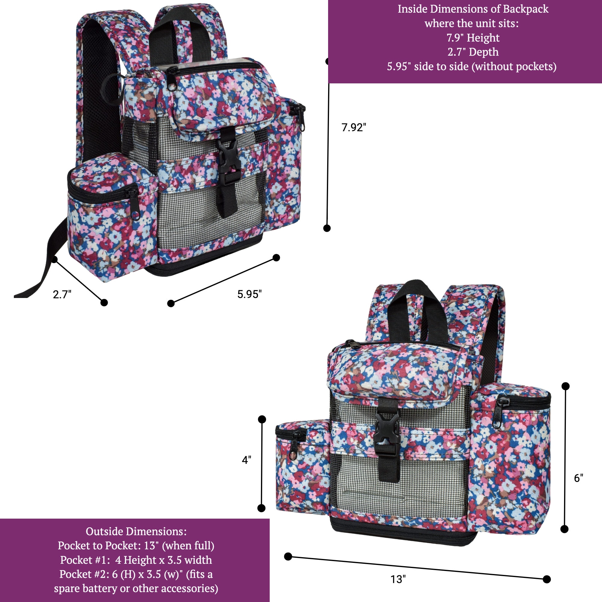 O2totes Lightweight Backpack W/pockets - Floral Compatible  display picture 1
