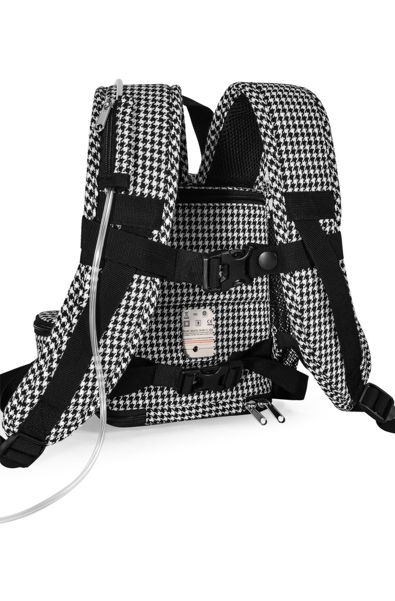 Inogen One G5 lightweight backpack in Houndstooth fabric by o2totes, room for Accessories, fits both single & double battery,zippered bottom image 3