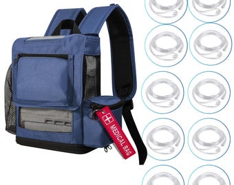 Mochila Inogen Rove 6 de o2totes con 10 cánulas nasales (2,13 m) (sin látex) + etiqueta médica: NAVY