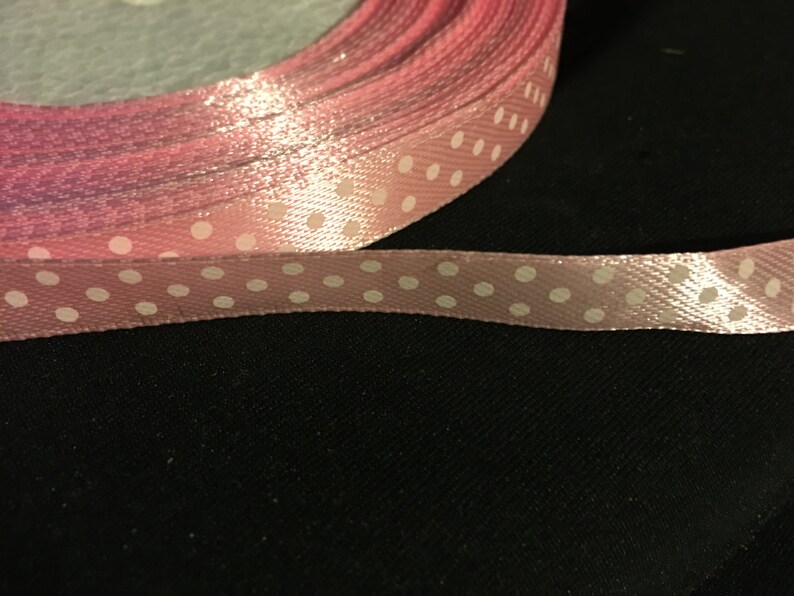 38 Pink and White Polka Dot Single Face Satin Ribbon by the Yard O36