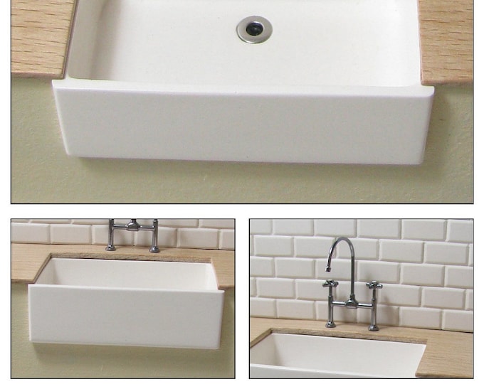 Odoria Armario De Cocina Miniatura 1/12 – Fregadero Moderno De Madera Blanca Para Casa De Muñecas Y Restaurante