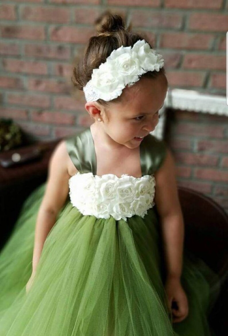 moss green flower girl dress