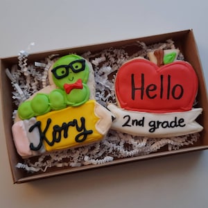 Personalized Back to School Bookworm and Apple sugar cookies