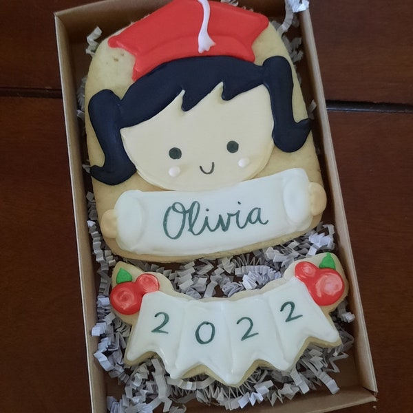 Preschool Kindergarten Graduate Cap and Gown Personalized Graduation sugar cookies