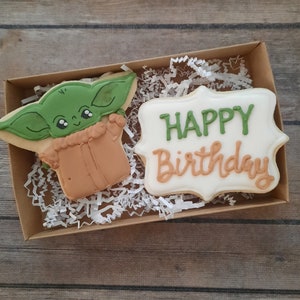 Baby Yoda Inspired Happy Birthday cookies