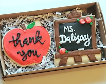 Teacher Appreciation Personalized Chalkboard and Apple sugar cookies