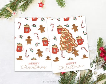 Merry Christmas Cookie Card, 3.5x5 Mini Cookie Card, 5x7 Cookie Card, Gingerbread Christmas Cookie Card, Instant Download