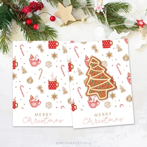 Cartão de biscoito de feliz Natal, cartão de biscoito mini 3,5x5, cartão de biscoito 5x7, cartão de biscoito de Natal, download instantâneo, impressão de Natal
