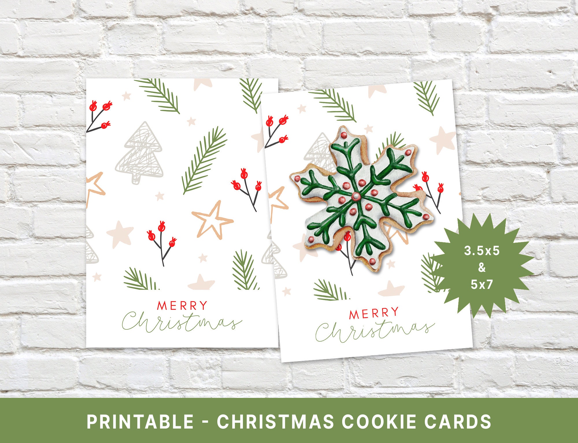 Merry Christmas Cookie Card, 3.5x5 Mini Cookie Card, 5x7 Cookie Card, Christmas Cookie Card, Instant Download