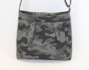 Canvas fabric small crossbody purse with inside pocket, zip closure and, adjustable strap, outside zipper pocket option