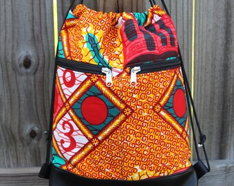African Cotton Print Multi Color Drawstring Backpack - Etsy display picture 3